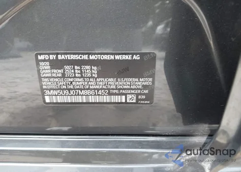 2021 BMW 3 Series M340I xDrive z USA, uszkodzony, nr VIN 3MW5U9J07M8B61452